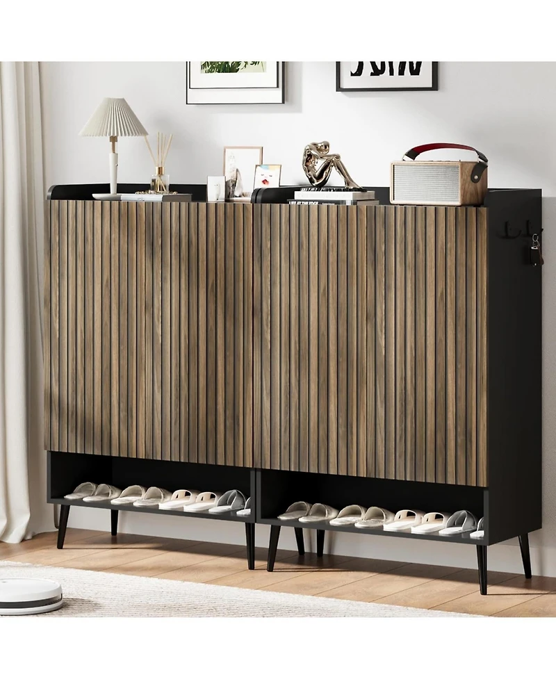 gaomon Large Shoe Cabinet with Doors,6-Tier Shoe Organizer with Doors & Additional Hooks for Hallway, Entryway