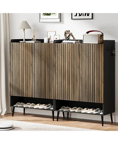 gaomon Large Shoe Cabinet with Doors，6-Tier Shoe Organizer with Doors & Additional Hooks for Hallway, Entryway