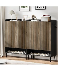 gaomon Large Shoe Cabinet with Doors，6-Tier Shoe Organizer with Doors & Additional Hooks for Hallway, Entryway