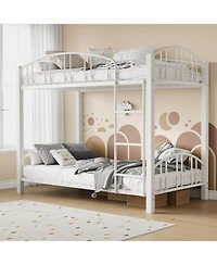 gaomon Twin Metal Bunk Bed Twin Over Twin With Stairs and Arched Guardrail Metal Slat Support Space Saver No Box