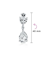 Bling Jewelry Classic Formal Leaf Motif Cz Cubic Zirconia Teardrop Dangle Clip-On Earrings Silver Plated
