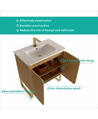 Sillysis 30" Light Oak Bathroom Vanity with Sink, Soft Closing Drawers and Large Storage Cabinet for Modern Bathrooms, Wall/Floor Mount-Sillysis