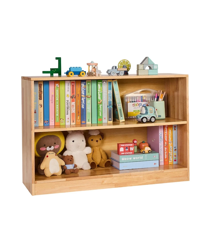 Rainsken Wooden Toy Storage Organizer, 2-Tier Kids Display Storage Bookshelf for Living Room, Entryway, Preschool, Nursery