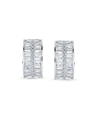 Bling Jewelry Art Deco Style Fancy Cz Cubic Zirconia Half Hoop Baguette Earrings Clip On Plated