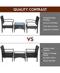 3 Pcs Furniture Set Table & 2 Chair Patio Wicker Rattan W/Cushion