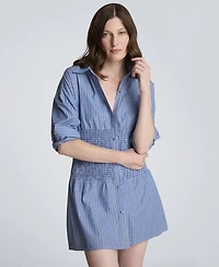 Kenneth Cole Women's Long-Sleeve Drop Shoulder Mini Shirt Dress