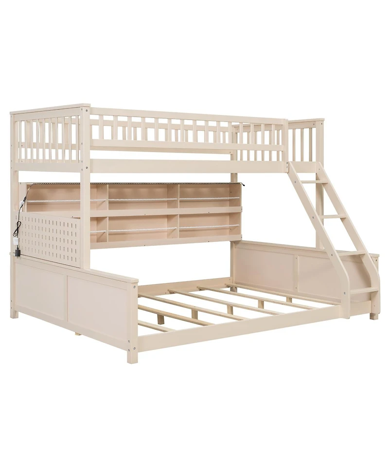 Streamdale Furniture Twin Xl over Bunk Bed with Shelving, Lights & Pegboard