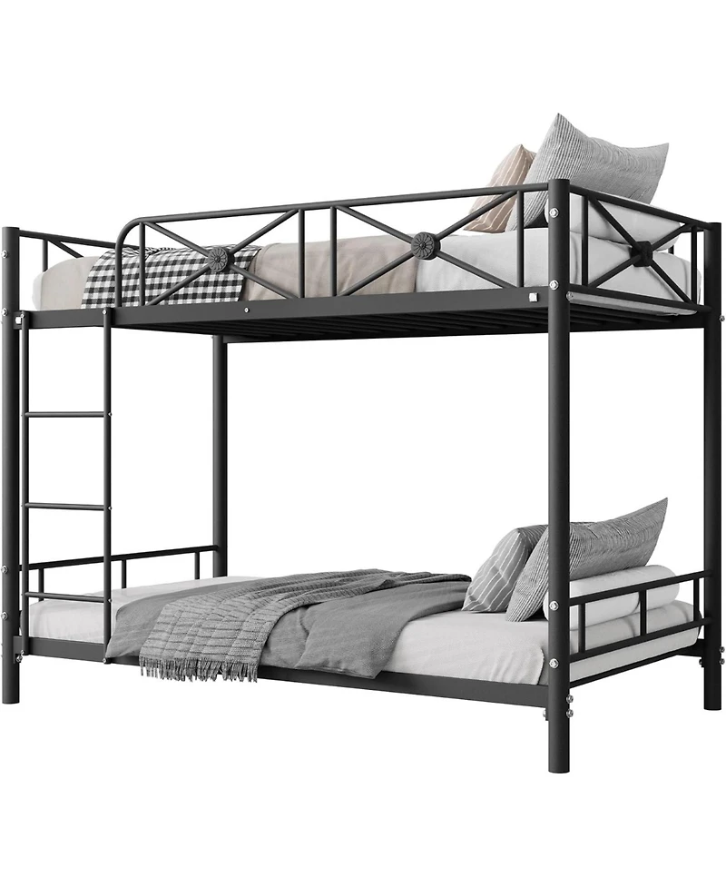gaomon Metal Twin Over Twin Bunk Bed Modern Heavy Duty Guardrails Space Saving Steel Frame School Bedroom