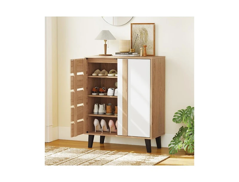 Slickblue 4-Tier Farmhouse Shoe Cabinet with Louvered Doors
