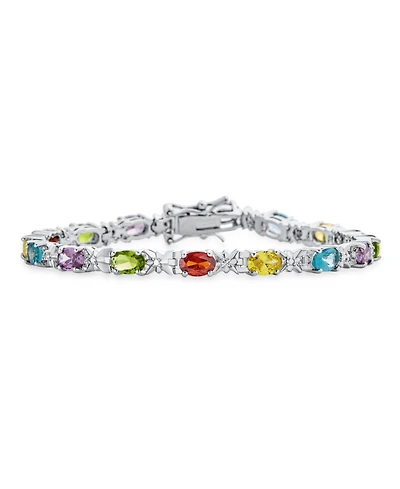 Bling Jewelry 12 Ctw Cubic Zirconia Oval Cz Colorful Multi Color Tennis Bracelet 7-7.5 Inch Silver Plated