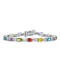 Bling Jewelry 12 Ctw Cubic Zirconia Oval Cz Colorful Multi Color Tennis Bracelet 7-7.5 Inch Silver Plated