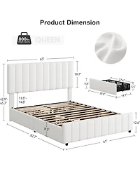 gaomon Queen Bed Frame Upholstered Headboard 4 Drawers Platform Adjustable Headboard Wood Slats No Box Spring