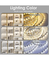 Homsee Large 30-Shelf Wood Standard Bookcase With Doors,Led Lights,Drawers