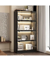 Homsee Modern Wood 4-Shelf Bookcase with Doors and 3-Color Led Lights