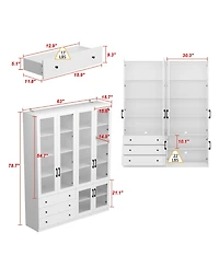 Homsee Modern 10-Shelf Accent Bookcase with Glass Doors, Led Lights