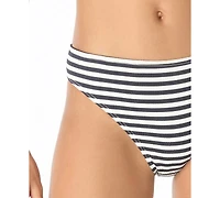 Michael Kors Women's Pull-On Striped High-Leg Bikini Bottoms