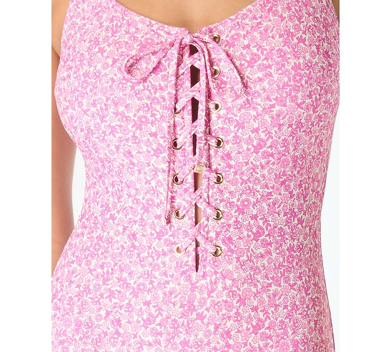 Michael Kors Women's Lace Front Printed One-Piece Swimsuit