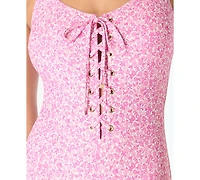 Michael Kors Women's Lace Front Printed One-Piece Swimsuit