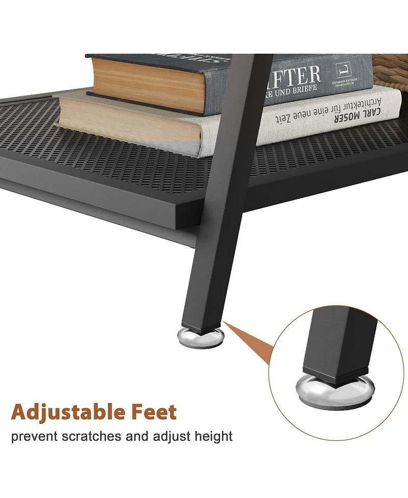 gaomon Industrial Rectangular 2-Tier Wood Coffee Table with Metal Frame and Mesh Shelf.