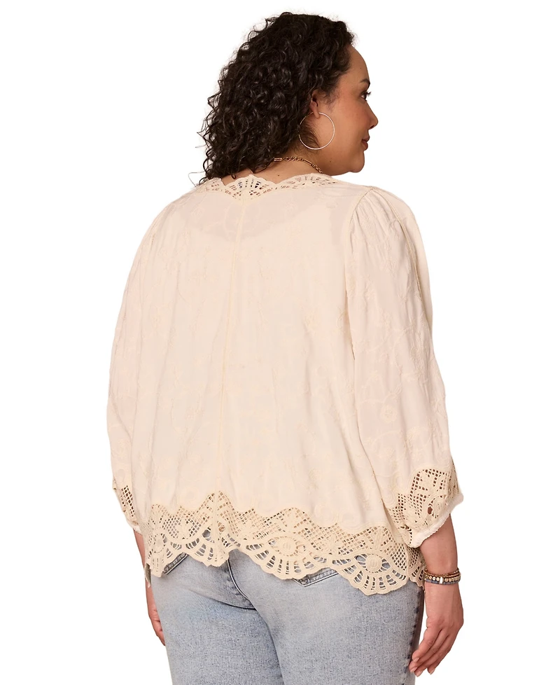 Democracy Plus Open-Front Crochet Crop Jacket