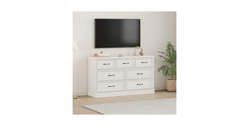 gaomon 7 Drawer Dresser for Bedroom, 55'' Wide Wooden Dressers with Metal Handle, Mid Century Modern Chest of Drawers