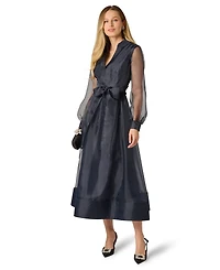 Adrianna Papell Women's Long-Sleeve V-Neck Shirt Dress