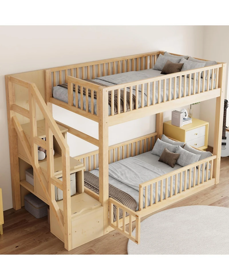 Streamdale Furniture Twin over Floor Bunk Bed, Ladder with Storage