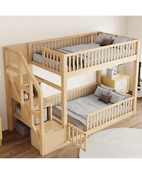 Streamdale Furniture Twin over Floor Bunk Bed, Ladder with Storage