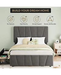 gaomon Bed Frame with 4 Storage Drawers and Headboard, Upholstered Platform Bed Frame with Wooden Slats Support, No Box Spring Needed, Noise Free