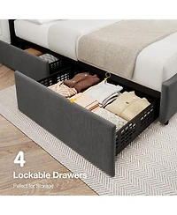 gaomon Bed Frame with 4 Storage Drawers and Headboard, Upholstered Platform Bed Frame with Wooden Slats Support, No Box Spring Needed, Noise Free
