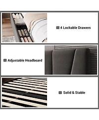 gaomon Bed Frame with 4 Storage Drawers and Headboard, Upholstered Platform Bed Frame with Wooden Slats Support, No Box Spring Needed