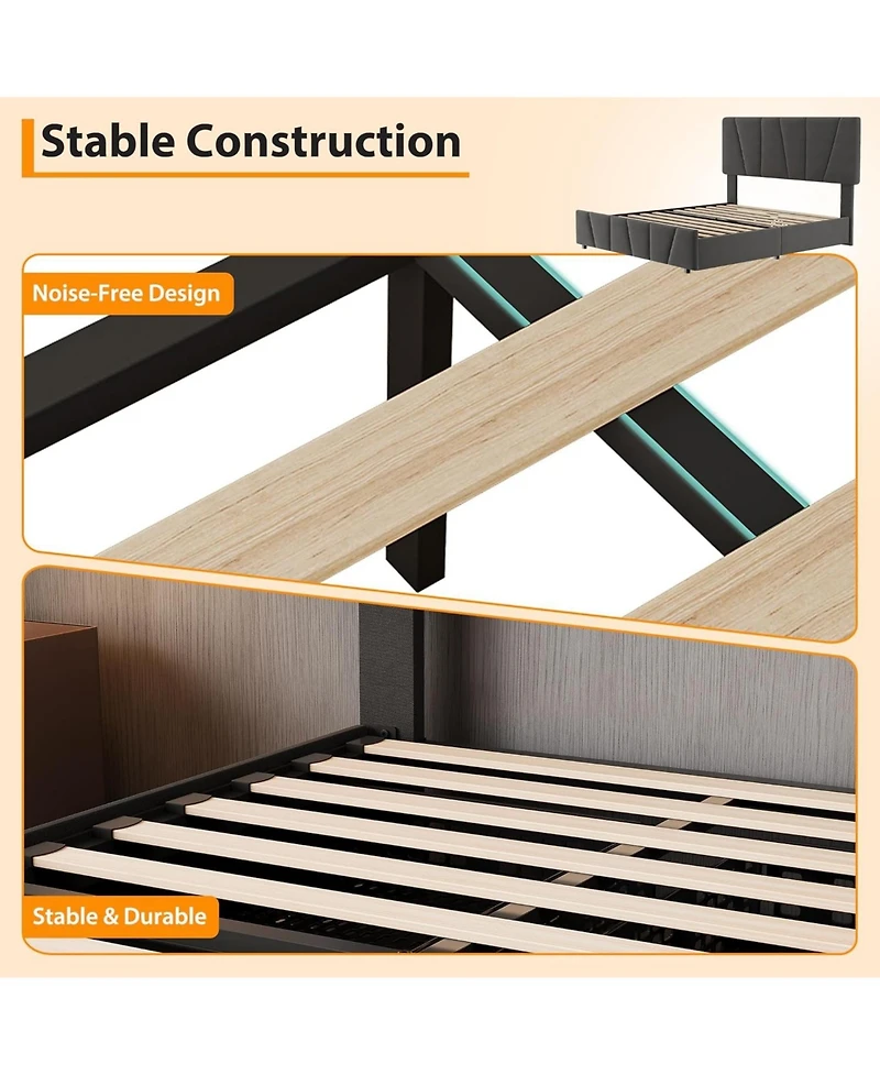 gaomon Bed Frame with 4 Storage Drawers and Headboard, Upholstered Platform Bed Frame with Wooden Slats Support, No Box Spring Needed