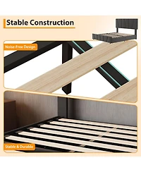 gaomon Bed Frame with 4 Storage Drawers and Headboard, Upholstered Platform Bed Frame with Wooden Slats Support, No Box Spring Needed