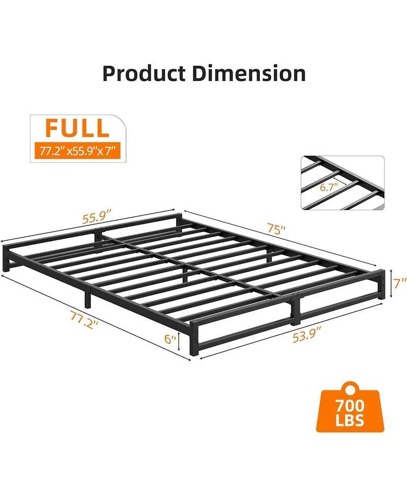 gaomon Full Metal Platform Bed Frame Steel Slats 6 Inch Tall Mattress Foundation Easy Assembly No Box Spring