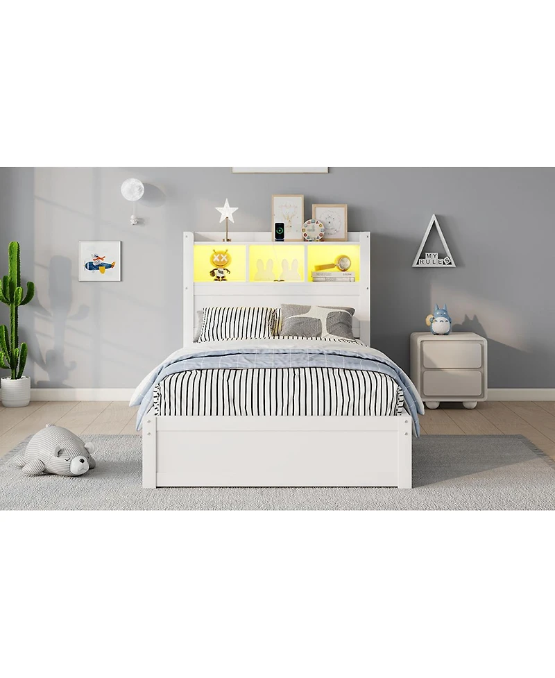 Streamdale Furniture Twin Size Wood Bed with Storage Headboard and Drawers