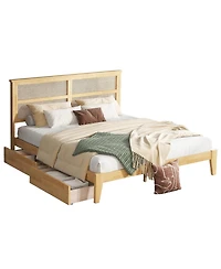 Streamdale Furniture King Bed Rattan Headboard, Storage Drawers