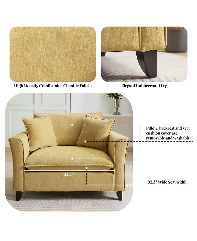 Streamdale Furniture Chenille Oversized Armchair, Comfy Chair and a Half Single Sofa with Pillow