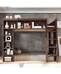 Streamdale Furniture Queen Size Wooden Loft Bed with Storage Cabinets and Shelves