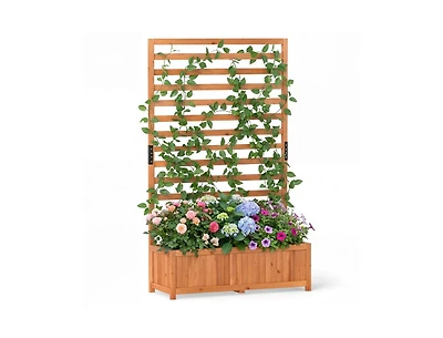 Slickblue 59 Inch Tall Wooden Raised Garden Bed with Trellis