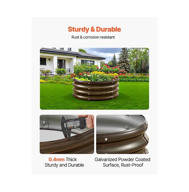 Slickblue 3 Piece Galvanized Steel Planter Boxes Open Bottom Wood Grain