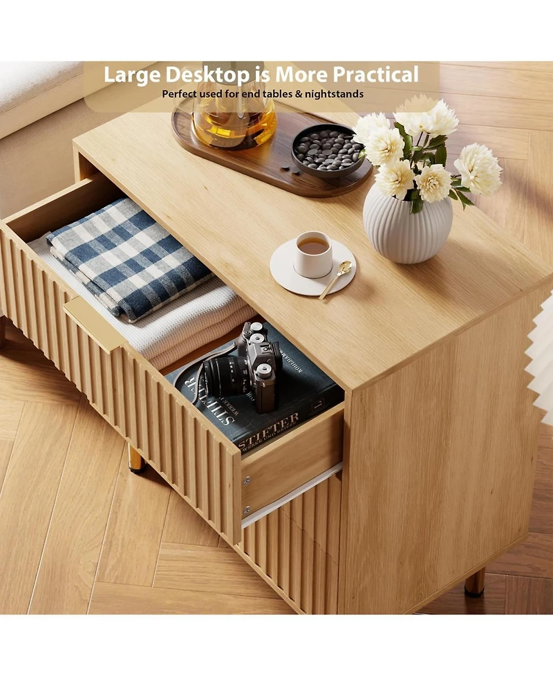 gaomon 3 Drawer Fluted Dresser Modern Nightstand with Deep Drawers