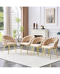 Streamdale Furniture Set of 2 Beige Puffy Bubble Chairs with Gold Legs, Modern Accent Chairs