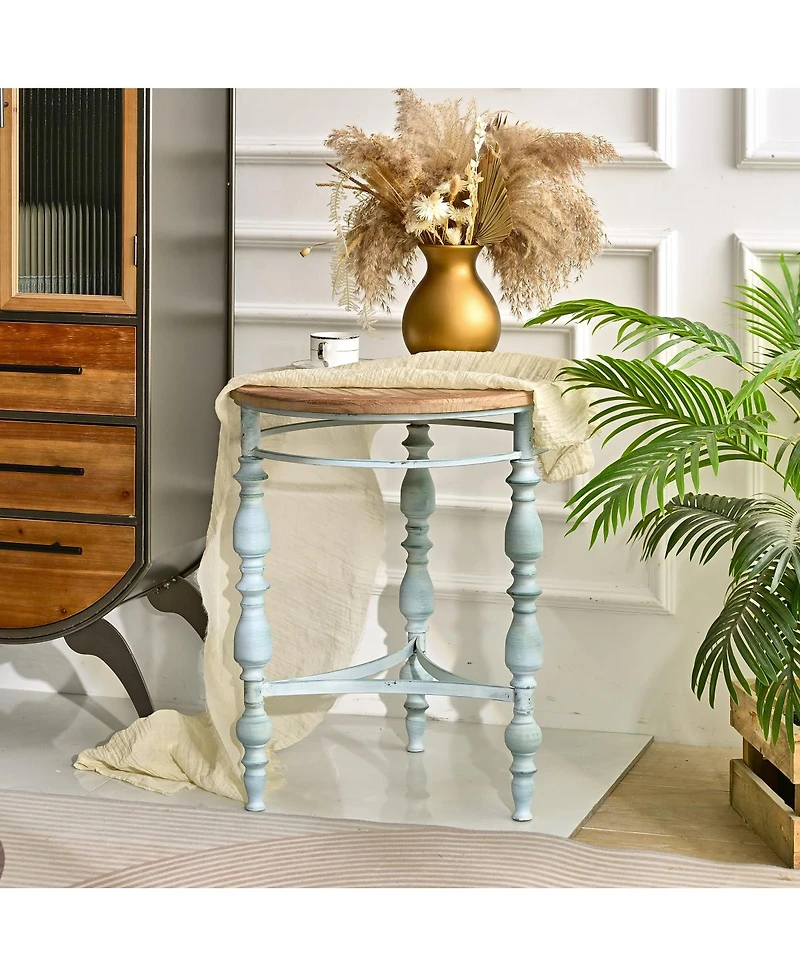 Streamdale Furniture Rustic Wooden Carved Coffee Table, Round End Table For Living Room