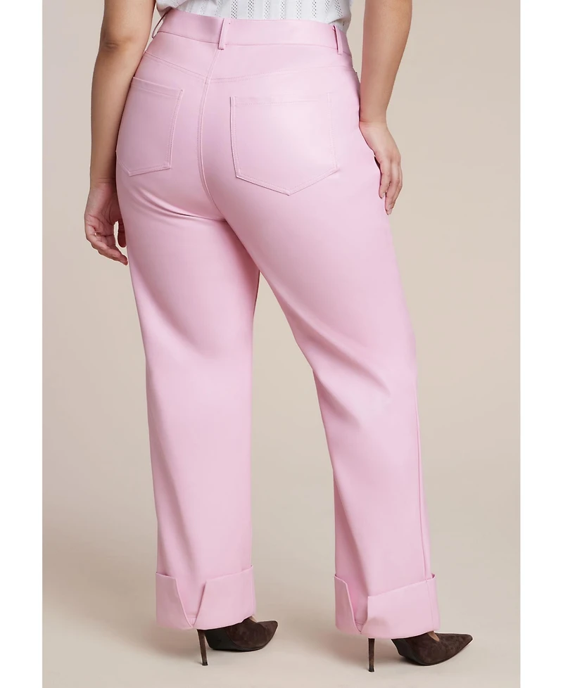 Eloquii Women's Plus Cuffed Faux Leather Pant