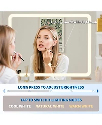 gaomon Mid-Century Modern Makeup Vanity Desk with Lighted Mirror, 2 Drawers and Cabinet