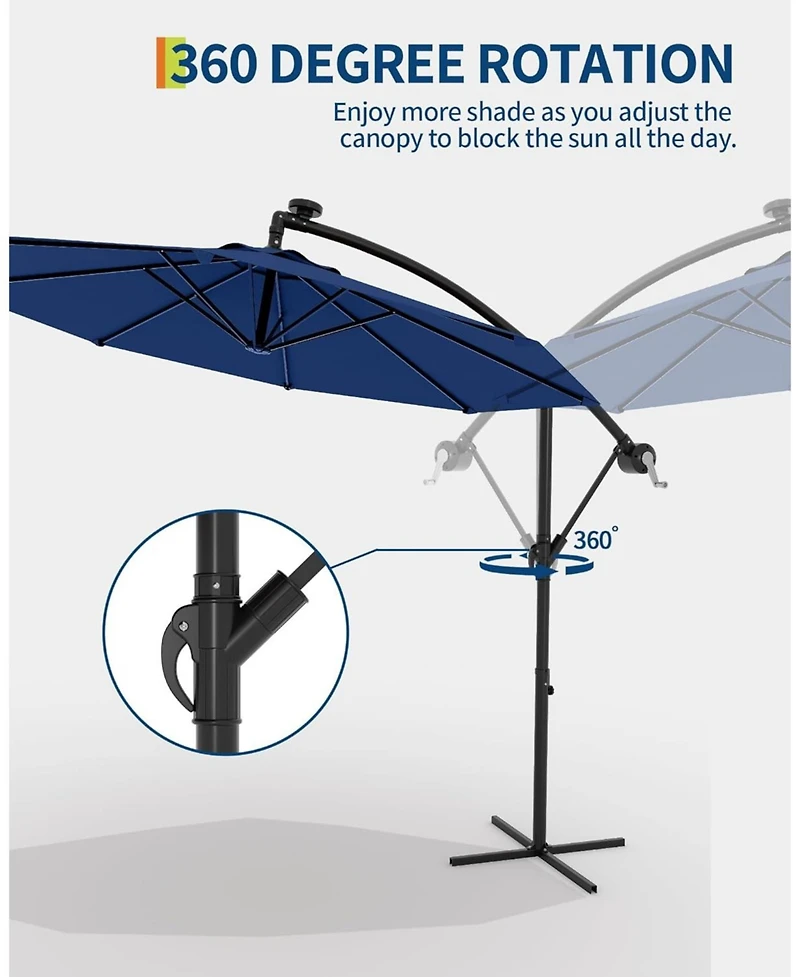 gaomon Offset Patio Umbrella with Base, Rotation Cantilever Umbrella, Outdoor Patio Umbrella with Infinite Tilt for Deck Poolside Lawn and Backyard