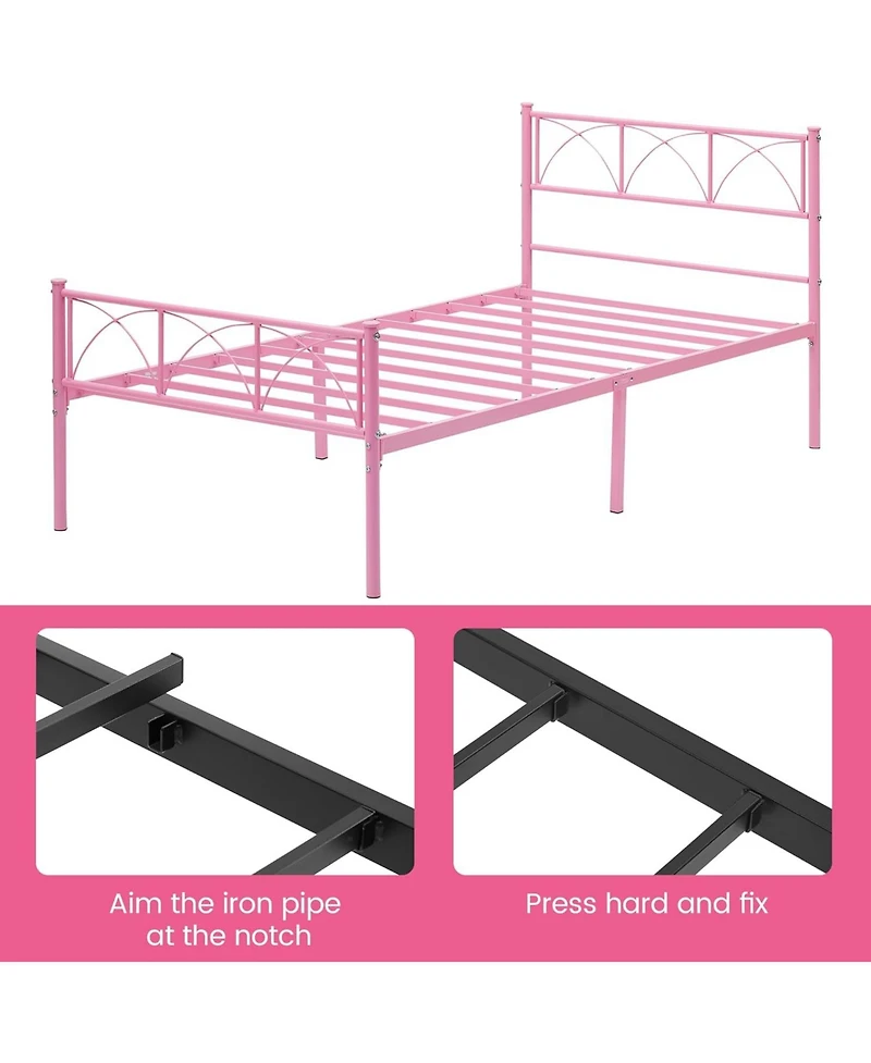 gaomon Twin Bed Frame with Headboard and Footboard Metal Platform Storage Soundless No Box Spring