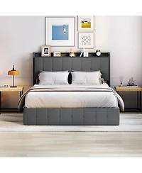gaomon Lift Up Storage Bed Frame Velvet Upholstered Hydraulic Platform Storage Headboard Wood Slats No Box Spring