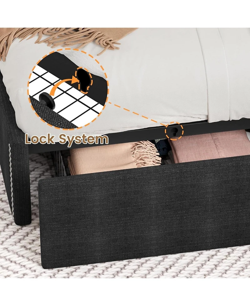 gaomon Bed Frame with 4 Storage Drawers, Wingback Headboard & Charging Station, Diamond Tufted