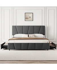 gaomon King Bed Frame Adjustable Headboard 4 Drawers Velvet Upholstered Tufted Platform Wood Support